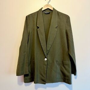 Requirements Vintage Olive Jacket Blazer 1990s 90s Minimalist Classic Linen